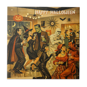 Mid Century Retro 50s Halloween Martini Party Tile