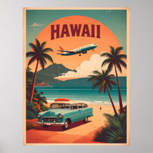 Mid Century Retro 50s Hawaii Travel Tourism Art Poster