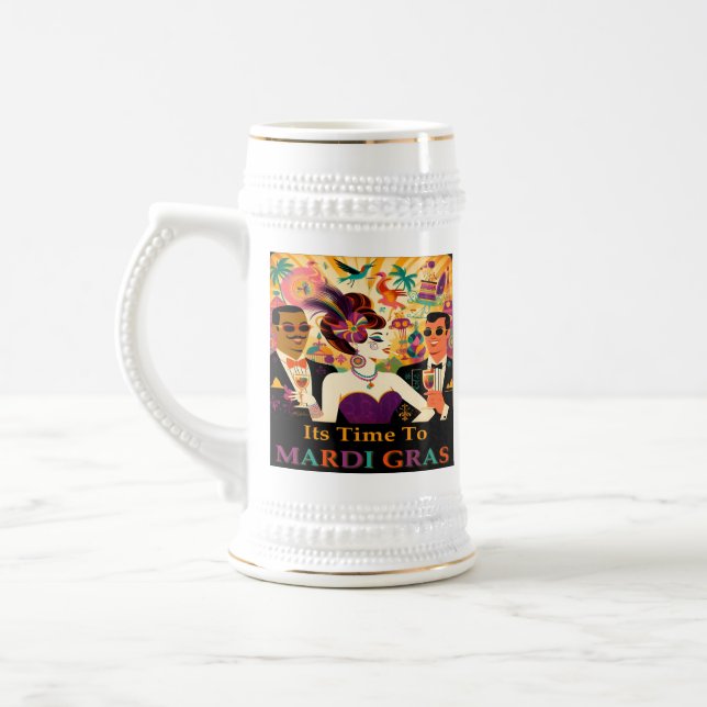Mid Century Retro 60s Mardi Gras Cocktail Party Beer Stein (Left)