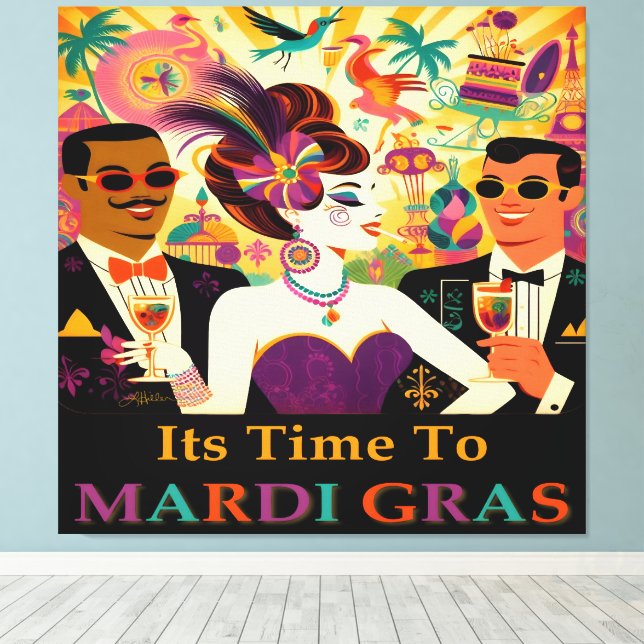 Mid Century Retro 60s Mardi Gras Cocktail Party Canvas Print (Insitu(Wood Floor))