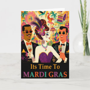 Mid Century Retro 60s Mardi Gras Cocktail Party Card