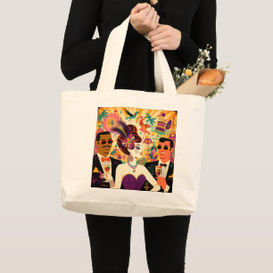 Mid Century Retro 60s Mardi Gras Cocktail Party Large Tote Bag