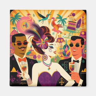 Mid Century Retro 60s Mardi Gras Cocktail Party Magnet