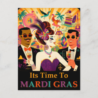 Mid Century Retro 60s Mardi Gras Cocktail Party Postcard