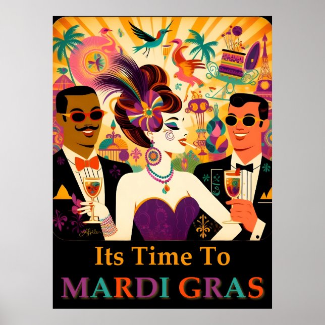 Mid Century Retro 60s Mardi Gras Cocktail Party Poster (Front)
