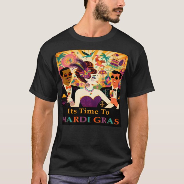 Mid Century Retro 60s Mardi Gras Cocktail Party T-Shirt (Front)