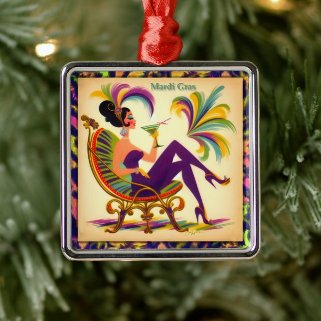 Mid Century Retro 60s Mardi Gras Martini Woman Metal Tree Decoration (Tree)