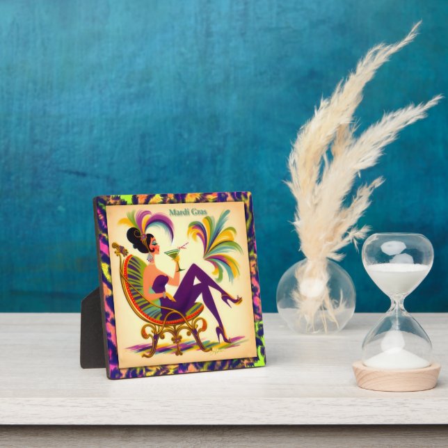 Mid Century Retro 60s Mardi Gras Martini Woman Plaque (Insitu)