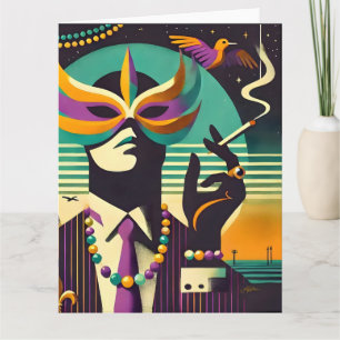 Mid Century Retro 60s Mardi Gras The Smoking Man Card
