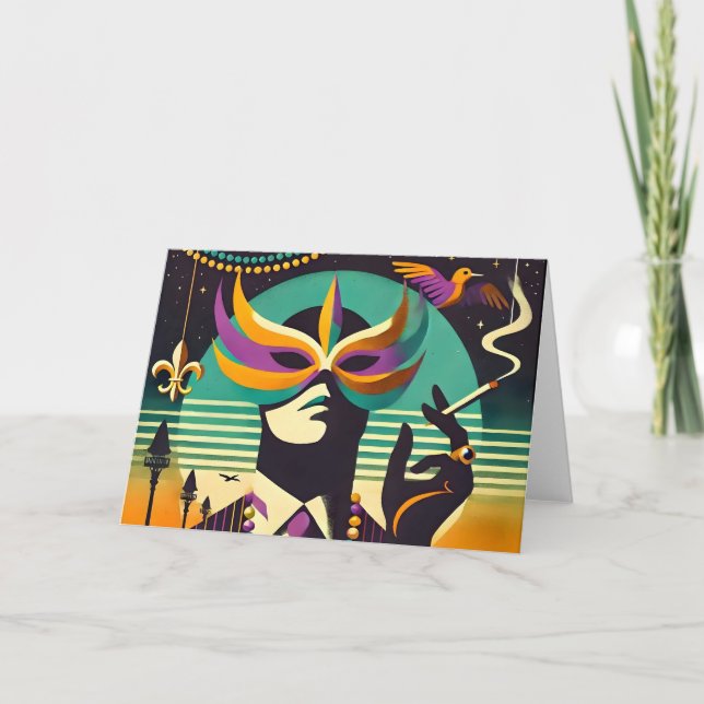 Mid Century Retro 60s Mardi Gras The Smoking Man Card (Front)