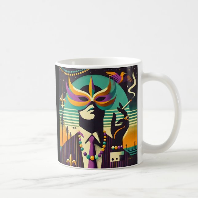 Mid Century Retro 60s Mardi Gras The Smoking Man Coffee Mug (Right)