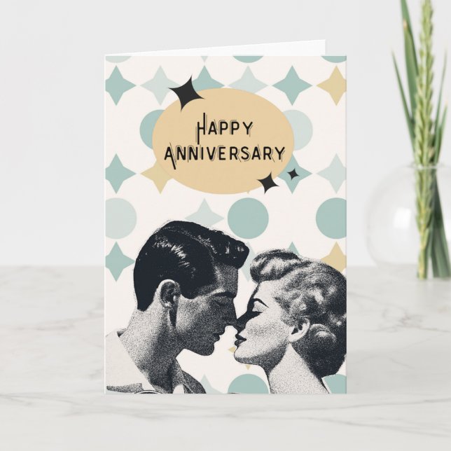 Mid-Century Retro Anniversary Greeting Card (Front)