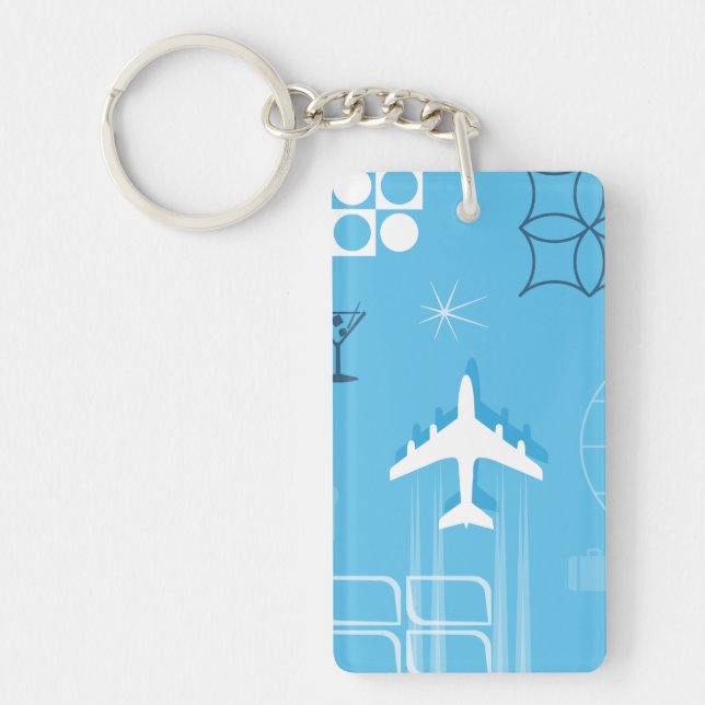 Mid-Century Retro Blue Jetliner Key Ring (Front)