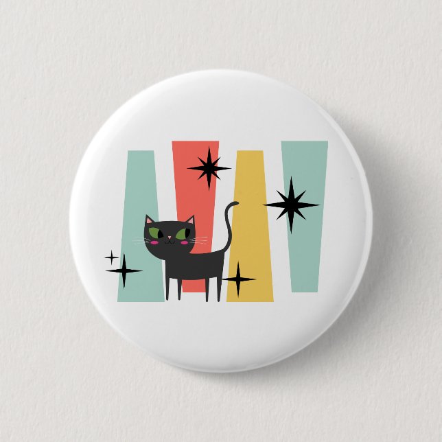 Mid Century Retro Cat  6 Cm Round Badge (Front)