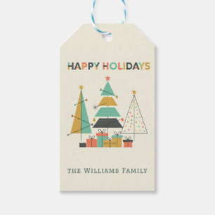 Mid-Century Retro Christmas Trees Gift Tags