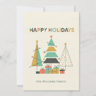 Mid-Century Retro Christmas Trees Holiday Card