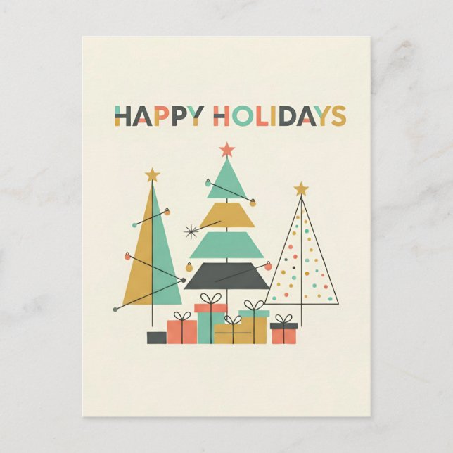 Mid-Century Retro Christmas Trees Holiday Postcard (Front)