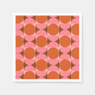Mid century Retro Circles in pink and orange   Napkin