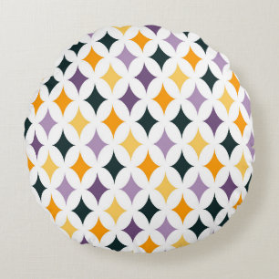 Mid-Century Retro Diamond Lattice Pattern Round Cushion