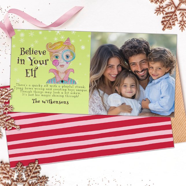 Mid Century Retro Elf 1 Photo Christmas Fun Poem Holiday Card (Creator Uploaded)