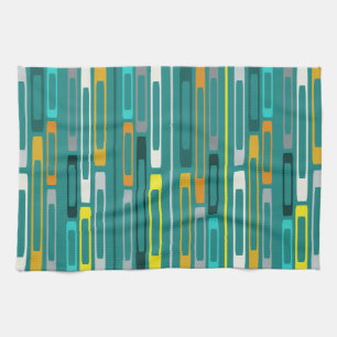 Mid Century Retro Flat Rocks Turquoise Tea Towel