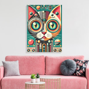 Mid Century Retro Futuristic Circuit Cat Canvas Print