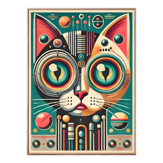 Mid Century Retro Futuristic Circuit Cat Photo Print (Front)