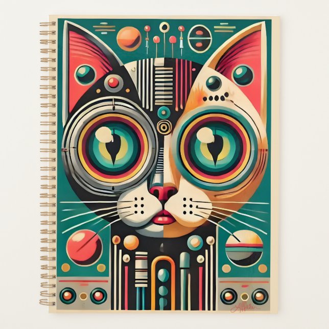 Mid Century Retro Futuristic Circuit Cat Planner (Front)