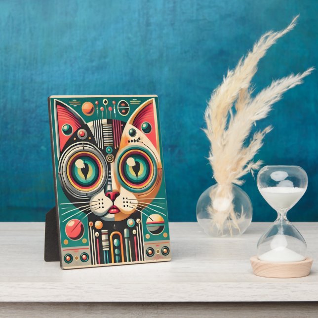 Mid Century Retro Futuristic Circuit Cat Plaque (Side)