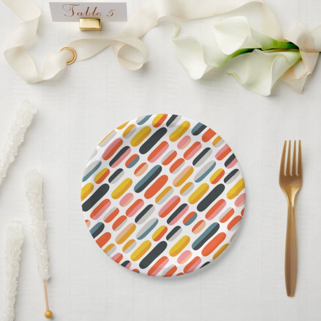Mid Century Retro Geometric Abstract Pattern Paper Plate (Wedding)