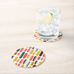 Mid Century Retro Geometric Abstract Pattern Round Paper Coaster