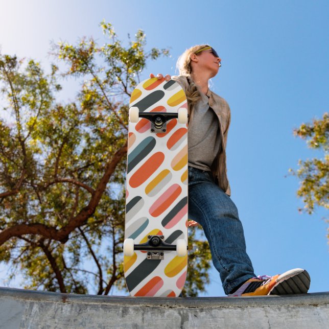 Mid Century Retro Geometric Abstract Pattern Skateboard (Outdoor 1)