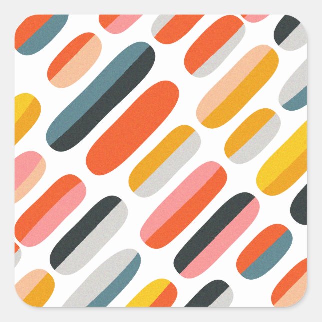 Mid Century Retro Geometric Abstract Pattern Square Sticker (Front)