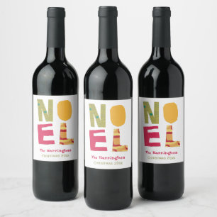 Mid-Century Retro Noel Boho Christmas Colourful Wine Label