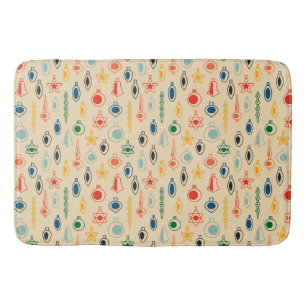 Mid Century Retro Pattern with Christmas Tree Toys Bath Mat