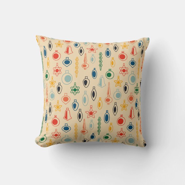 Mid Century Retro Pattern with Christmas Tree Toys Cushion (Front)