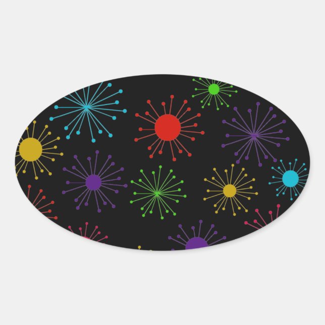 Mid Century Retro Starburst Oval Sticker (Front)