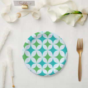 Mid Century Retro Starbursts in Green and Teal Paper Plate