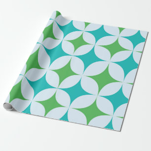 Mid Century Retro Starbursts in Green and Teal  Wrapping Paper