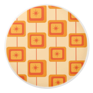 Mid Century Retro Starbursts on Abstract Squares  Ceramic Knob