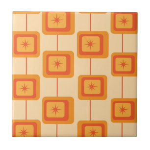 Mid Century Retro Starbursts on Abstract Squares Tile