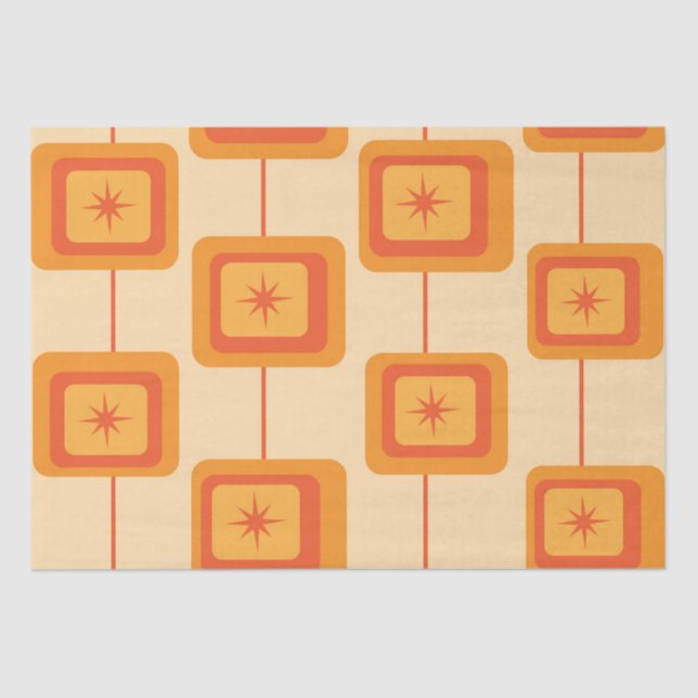 Mid Century Retro Starbursts on Abstract Squares  Tissue Paper (Front)