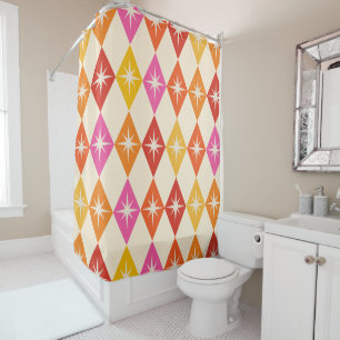 Mid century Retro starbursts on Colourful diamonds Shower Curtain