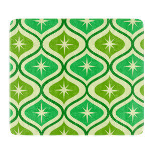 Mid Century Retro Starbursts On Green Ogee Pattern Cutting Board