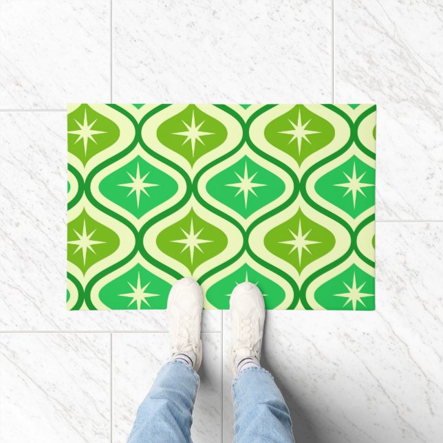 Mid Century Retro Starbursts On Green Ogee Pattern Doormat (Indoor)