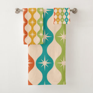 Mid Century Retro Starbursts on ogee pattern    Bath Towel Set