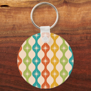 Mid Century Retro Starbursts on ogee pattern Key Ring