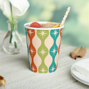 Mid Century Retro Starbursts on ogee pattern Paper Cups