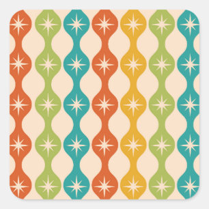 Mid Century Retro Starbursts on ogee pattern Square Sticker