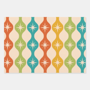 Mid Century Retro Starbursts on ogee pattern   Wrapping Paper Sheet